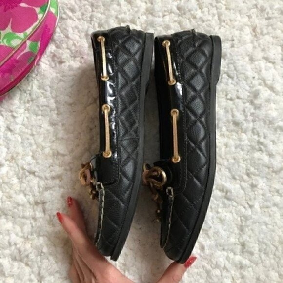 Sperry: Audrey Black/Gold Quilted  Loafers Sz 6.5 - Picture 3 of 8